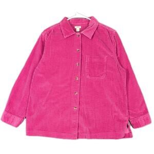 LL Bean Womens Medium Petite Pink Corduroy Button Shirt Casual Preppy Top Spring